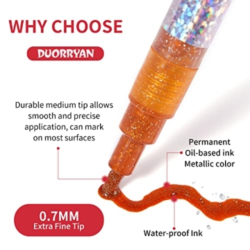 DUORRYAN Glitter Markers - 12 Metallic Paint Pens Set