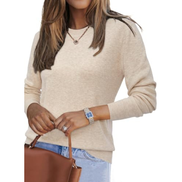 Arach&Cloz Fall Sweaters for Women Trendy 2024 Long Sleeve Crew Neck Ladies Knit Tops Business Casual Clothes Dressy Clothing(A-Apricot,S)