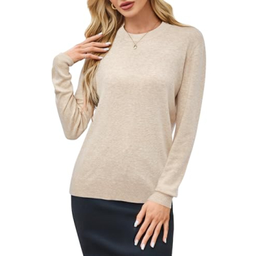 Arach&Cloz Fall Sweaters for Women Trendy 2024 Long Sleeve Crew Neck Ladies Knit Tops Business Casual Clothes Dressy Clothing(A-Apricot,S)
