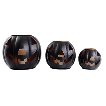 Halloween Metal Jack O Lanterns Set of 3 Unique Decor