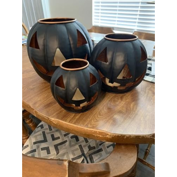 Halloween Metal Jack O Lanterns Set of 3 Unique Decor