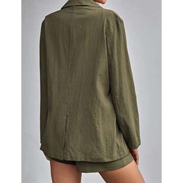 HOTOUCH Women's Casual Jacket 2 Piece Outfits Sets Long Sleeve Solid Shorts Suit Sets Split Back Coat Army Green S