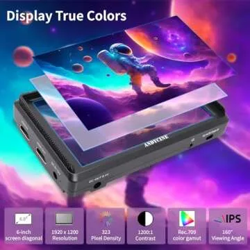 ANDYCINE A6V2 6 Inch HDMI Field Monitor 1920x1080 DC 8V Power Output Swivel Arm for Mirroless Camera and Gimbals