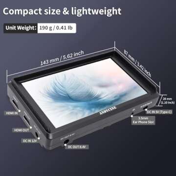 ANDYCINE A6V2 6 Inch HDMI Field Monitor 1920x1080 DC 8V Power Output Swivel Arm for Mirroless Camera and Gimbals