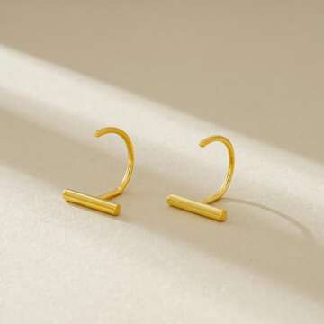 Half Hoop Earrings Gold Plated 925 Sterling Silver Bar Huggie Hoop Earrings for Women Open Hoop Earrings Small Hugger Hoop Earrings