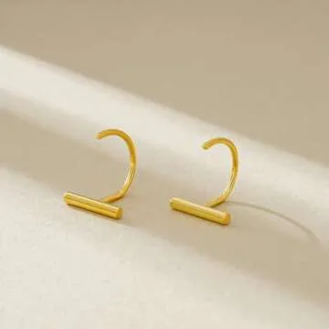 Half Hoop Earrings Gold Plated 925 Sterling Silver Bar Huggie Hoop Earrings for Women Open Hoop Earrings Small Hugger Hoop Earrings