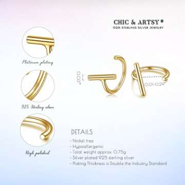 Half Hoop Earrings Gold Plated 925 Sterling Silver Bar Huggie Hoop Earrings for Women Open Hoop Earrings Small Hugger Hoop Earrings