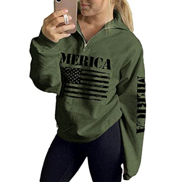 MORCHOY Womens USA Olympic Apparel Hoodie, Loose Casual Sweatshirt with American Flag, 1/4 Zip Pullo...