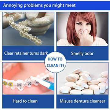 Retainer Cleaner Tablets 120 Tablets - 4 Months Supply, Cleaning Tablets for Denture Aligners Invisalign, Mouth Guard Night Guard Cleaner Tablets, Remove Odors Discoloration Stains& Plaque, Mint