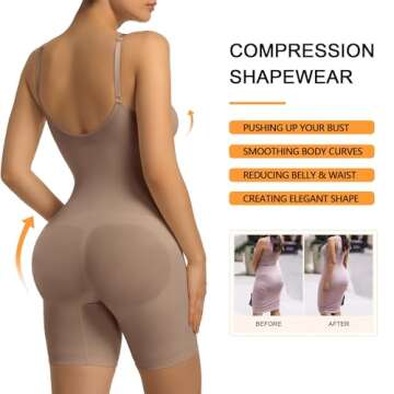 SHAPERX Women's Bra Free Bodysuits Tummy Control Shapewear Mid Thigh Body Shaper with Removable Pads,SZ5468-Sienna-L/XL