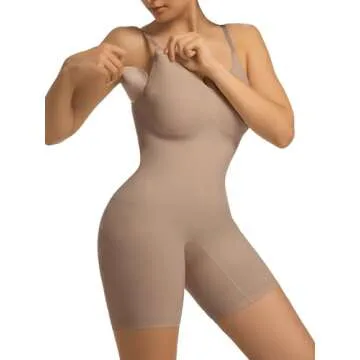 SHAPERX Women's Bra Free Bodysuits Tummy Control Shapewear Mid Thigh Body Shaper with Removable Pads,SZ5468-Sienna-L/XL