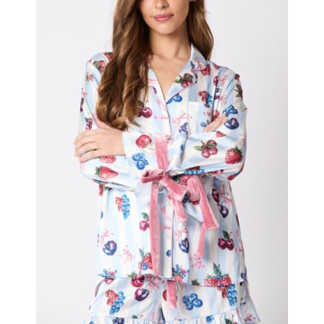 Fenghualzzniya Women Cute Christmas Pajamas 2 Piece Lounge Set Long Sleeve Shirts and Shorts Y2k Pajama Sets Sleepwear, Lacing Blue, Small