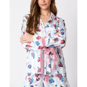 Fenghualzzniya Women Cute Christmas Pajamas 2 Piece Lounge Set Long Sleeve Shirts and Shorts Y2k Pajama Sets Sleepwear, Lacing Blue, Small