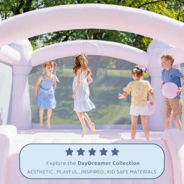Bounceland Party Castle DayDreamer Cotton Candy Bounce House, 16.4 ft L x 13.1 ft W x 9.3 ft H, Basketball Hoop, UL Blower included, Trendy Pastel Color, Fun Slide & Bounce Area, Castle Theme for Kids