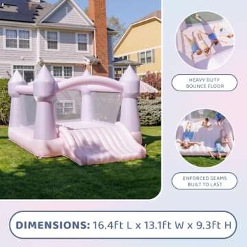 Bounceland Party Castle DayDreamer Cotton Candy Bounce House, 16.4 ft L x 13.1 ft W x 9.3 ft H, Basketball Hoop, UL Blower included, Trendy Pastel Color, Fun Slide & Bounce Area, Castle Theme for Kids