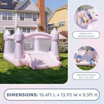 Bounceland Party Castle DayDreamer Cotton Candy Bounce House, 16.4 ft L x 13.1 ft W x 9.3 ft H, Basketball Hoop, UL Blower included, Trendy Pastel Color, Fun Slide & Bounce Area, Castle Theme for Kids