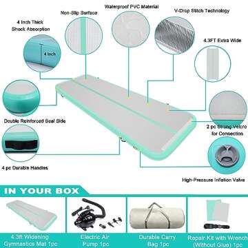 GYUEM 13ft Gymnastics Air Mat Tumble Track Tumbling Mat Inflatable Floor Mats With Electric Air Pump