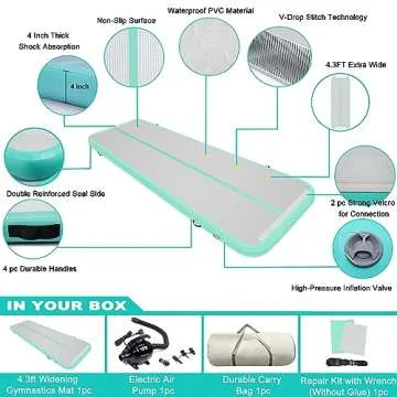 GYUEM 13ft Gymnastics Air Mat Tumble Track Tumbling Mat Inflatable Floor Mats With Electric Air Pump