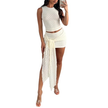 THLAI Women 2 Piece Sets Tank Top & Skirt Outfits for Beach Vacations