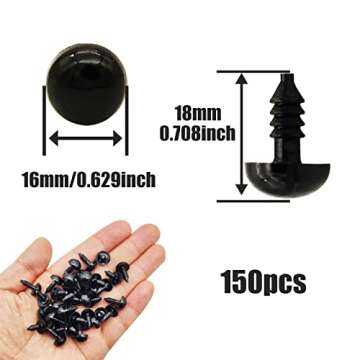150pcs Safety Eyes for Amigurumi 16mm Plastic Crochet Doll Eyes with Washers for Knitting Crochet Crafts., Black
