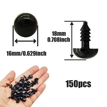 150pcs Safety Eyes for Amigurumi 16mm Plastic Crochet Doll Eyes with Washers for Knitting Crochet Crafts., Black