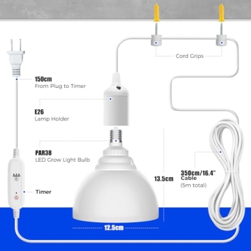 Barrina LED Grow Light Bulb with Built-in Timer and 16.4FT Cord