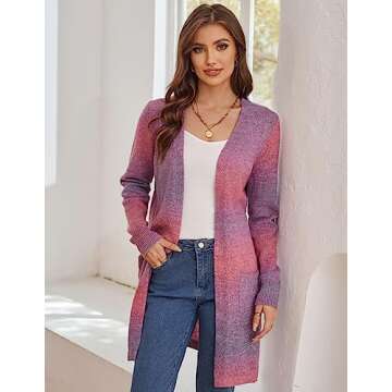 GRACE KARIN Womens Rainbow Sweater Open Front Lavender Haze Outfit Long Sleeve Cardigan with Pockets