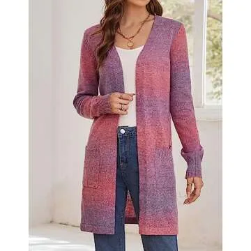 GRACE KARIN Womens Rainbow Sweater Open Front Lavender Haze Outfit Long Sleeve Cardigan with Pockets