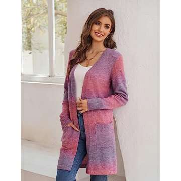 GRACE KARIN Womens Rainbow Sweater Open Front Lavender Haze Outfit Long Sleeve Cardigan with Pockets
