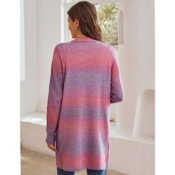 GRACE KARIN Womens Rainbow Sweater Open Front Lavender Haze Outfit Long Sleeve Cardigan with Pockets