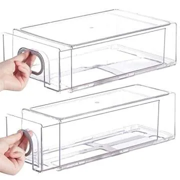 6 PCS Refrigerator Drawer Organizer, Fridge Organizers and Storage Clear, Plastic Storage Drawers - BPA Free Plastic Storage Drawers (Grey Handle, 3 Drawers And 3 Cubes)