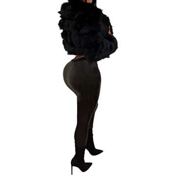 Uni Clau Women's Sexy Sheer Mesh Two Piece Jumpsuits See Through Tube Crop Top PU Leather Skinny Long Pants Club Romper Black L