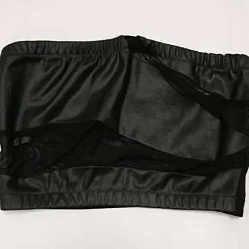 Uni Clau Women's Sexy Sheer Mesh Two Piece Jumpsuits See Through Tube Crop Top PU Leather Skinny Long Pants Club Romper Black L