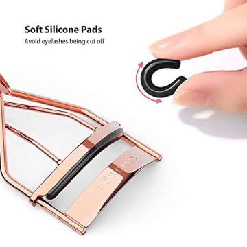 Rose Gold Eyelash Curler - Ergonomic Design, Exquisite Rose Gold, 5 Replaceable Silicone Pads & Storage Bag Included