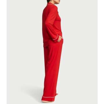 Victoria's Secret Modal Pajama Set, Long Sleeve Shirt and Pajama Pant Set, Sleepwear for Women, Lipstick (L)