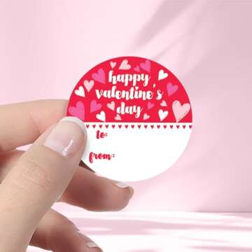 Valentine's Day Stickers for Kids, Red Heart Valentine Label Stickers, to from Valentines Stickers -...
