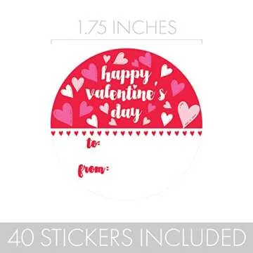 Adorable Red Heart Valentine Stickers for Kids - 40 Count