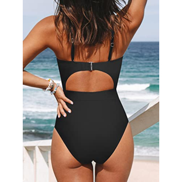 CUPSHE Women's Plunge Neckline Cutout Swimsuit - Black