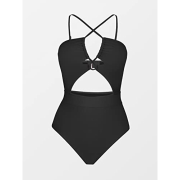 CUPSHE Women's Plunge Neckline Cutout Swimsuit - Black
