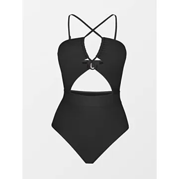 CUPSHE Women's Plunge Neckline Cutout Swimsuit - Black