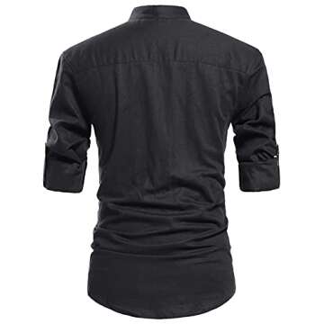 NITAGUT Men Henley Neck Long Sleeve Daily Look Linen Shirts - Casual Beach T Shirts