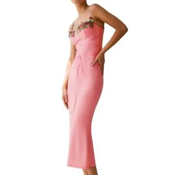 Women Sexy Backless Satin Maxi Dresses Spaghetti Strap Floral Print Dresses Slim Fit Elegant Long Dr...