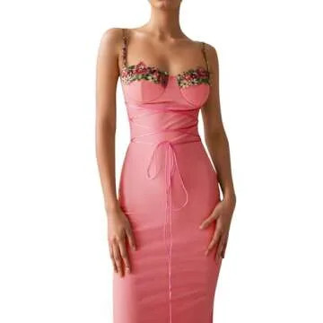 Women Sexy Backless Satin Maxi Dresses Spaghetti Strap Floral Print Dresses Slim Fit Elegant Long Dresses Night Party Outfits