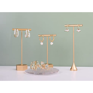 GemeShou Gold Metal Earring T Bar Stand for Stylish Display