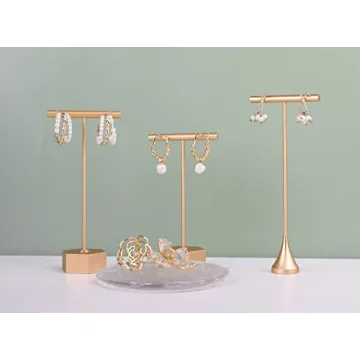 GemeShou Gold Metal Earring T Bar Stand for Stylish Display