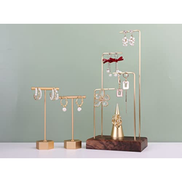 GemeShou Gold Metal Earring T Bar Stand for Stylish Display