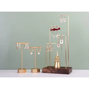 GemeShou Gold Metal Earring T Bar Stand for Stylish Display