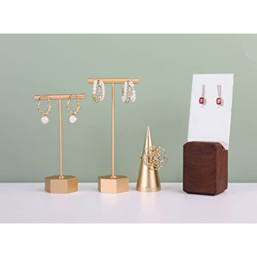 GemeShou Gold Metal Earring T Bar Stand for Stylish Display