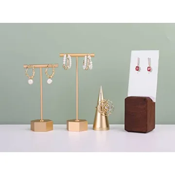 GemeShou Gold Metal Earring T Bar Stand for Stylish Display
