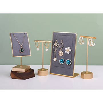 GemeShou Gold Metal Earring T Bar Stand for Stylish Display